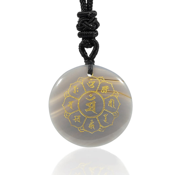 Buddha Stones Om Mani Padme Hum Natural Various Crystal Black Obsidian Strength Necklace Pendant - image 32