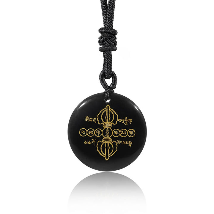 Buddha Stones Vajra Dorje Sanskrit Pattern Natural Various Crystal Black Obsidian Fulfilment Necklace Pendant - image 4