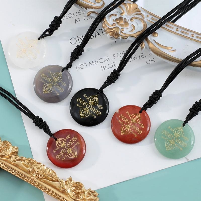 Buddha Stones Vajra Dorje Sanskrit Pattern Natural Various Crystal Black Obsidian Fulfilment Necklace Pendant - image 33