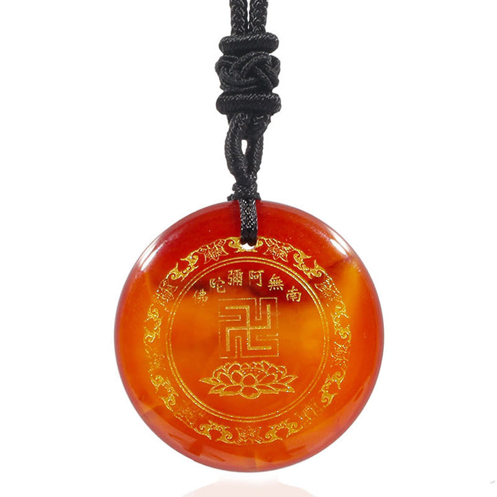Buddha Stones Swastika Lotus Pattern Natural Various Crystal Black Obsidian Purification Necklace Pendant - image 30