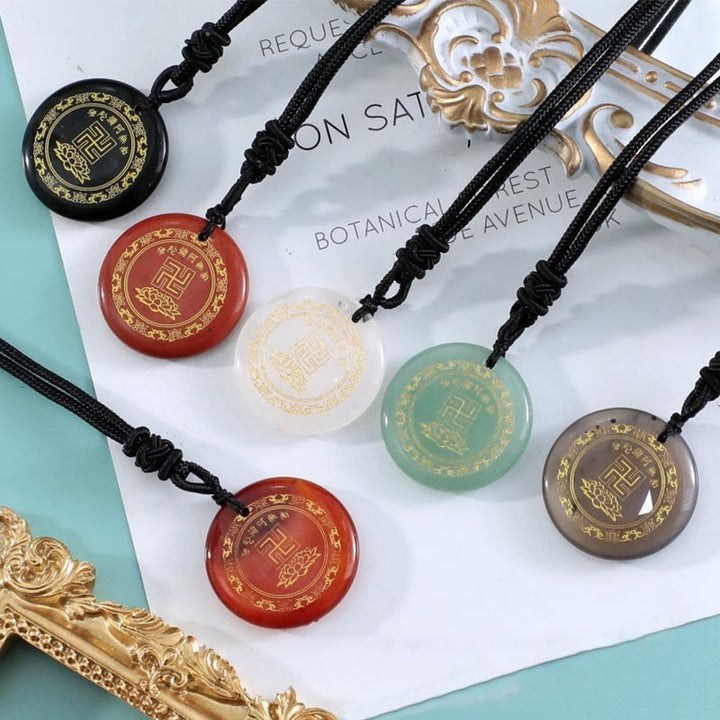 Buddha Stones Swastika Lotus Pattern Natural Various Crystal Black Obsidian Purification Necklace Pendant - image 37