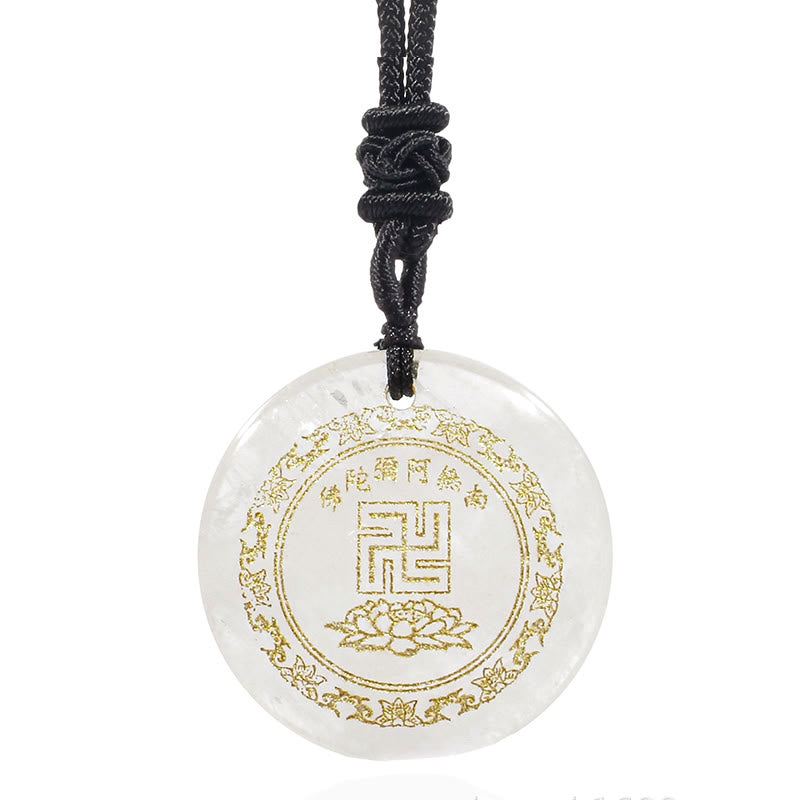 Buddha Stones Swastika Lotus Pattern Natural Various Crystal Black Obsidian Purification Necklace Pendant - image 9