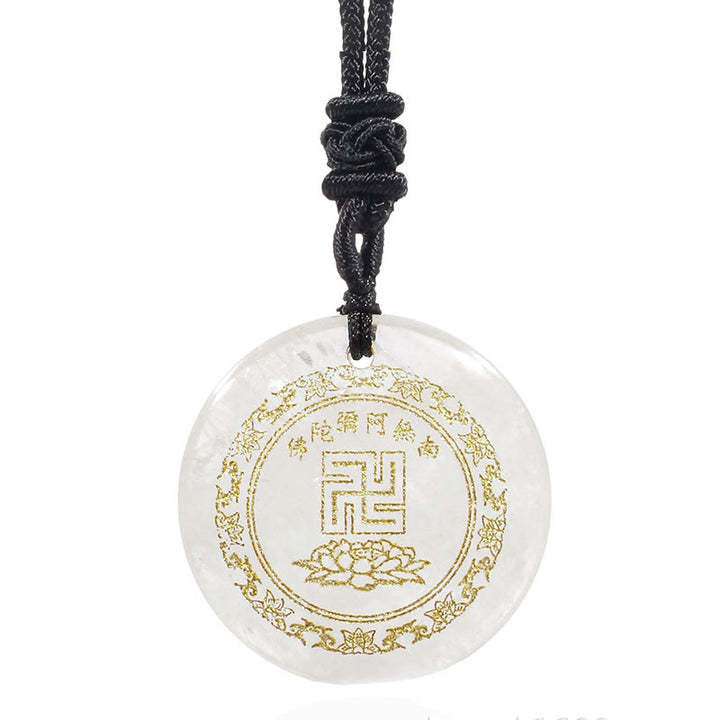 Buddha Stones Swastika Lotus Pattern Natural Various Crystal Black Obsidian Purification Necklace Pendant - image 9