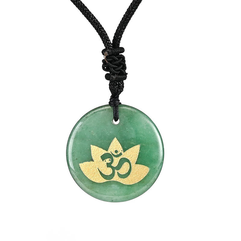 Buddha Stones OM Lotus Symbol Various Crystal Amethyst Tiger Eye Healing Necklace Pendant - Green Aventurine - image 10