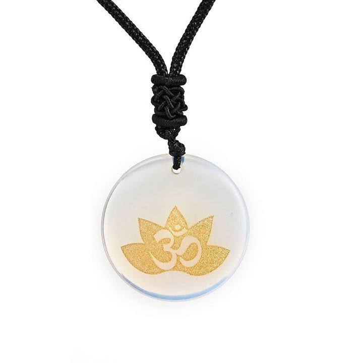Buddha Stones OM Lotus Symbol Various Crystal Amethyst Tiger Eye Healing Necklace Pendant - Opal(Synthetic) - image 12