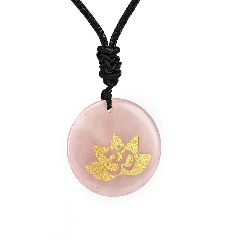 Buddha Stones OM Lotus Symbol Various Crystal Amethyst Tiger Eye Healing Necklace Pendant - Pink Crystal - image 8