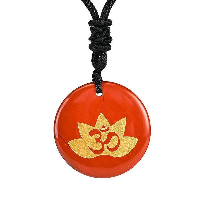 Buddha Stones OM Lotus Symbol Various Crystal Amethyst Tiger Eye Healing Necklace Pendant - Red Stone - image 5