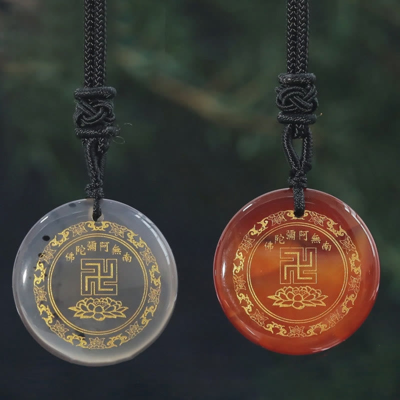 Buddha Stones Swastika Lotus Pattern Natural Various Crystal Black Obsidian Purification Necklace Pendant - image 10