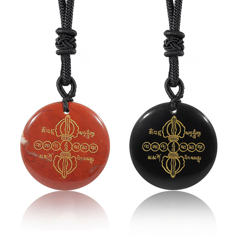 Buddha Stones Vajra Dorje Sanskrit Pattern Natural Various Crystal Black Obsidian Fulfilment Necklace Pendant - image 5