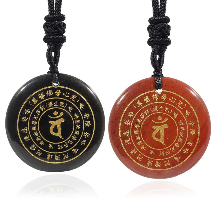 Buddha Stones Vairocana Tathagata Sanskrit Mantra Various Crystal Black Obsidian Green Aventurine Strength Necklace Pendant - image 4