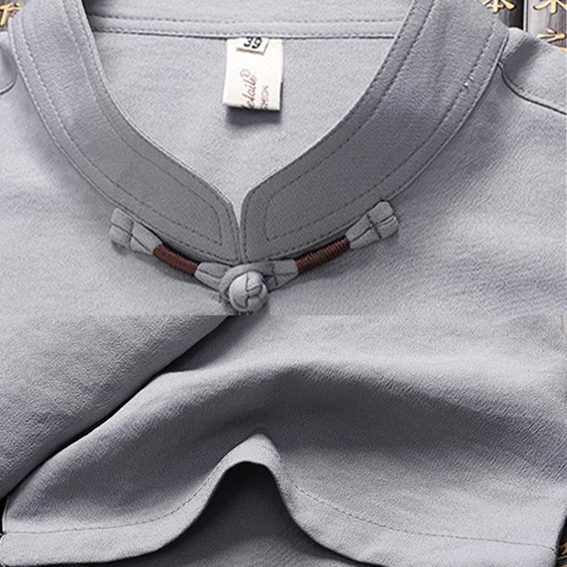 Buddha Stones Fu Character Tang Suit Hanfu Traditional Uniform Short Sleeve Top Pants Clothing Men's Set - image 11