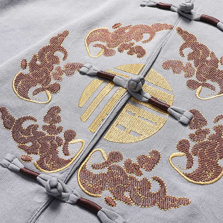 Buddha Stones Fu Character Tang Suit Hanfu Traditional Uniform Short Sleeve Top Pants Clothing Men's Set - image 9