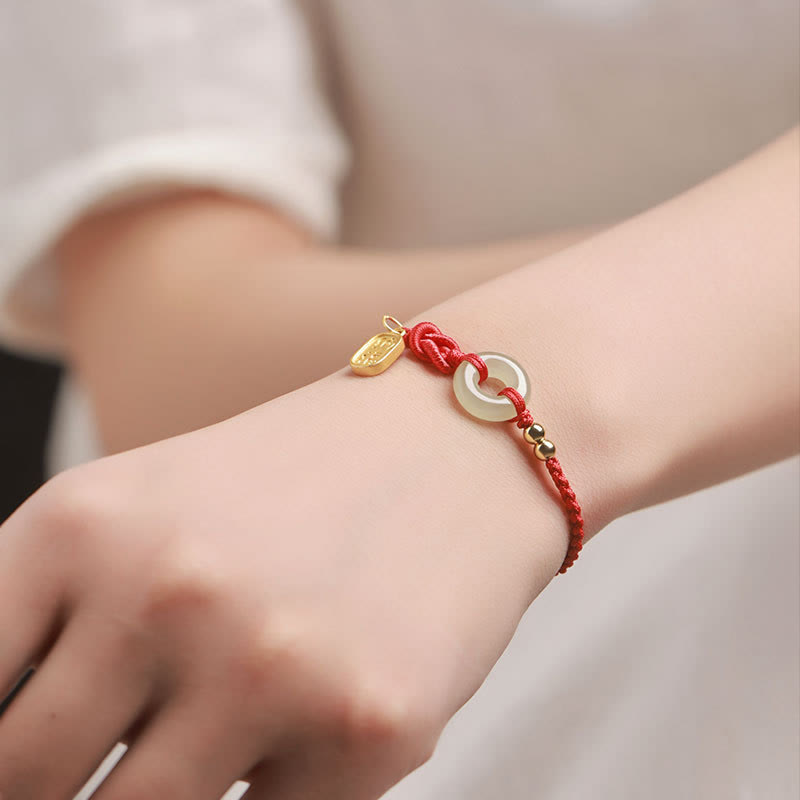 Buddha Stones Hetian Jade Peace Buckle Fu Character String Luck Bracelet - image 5