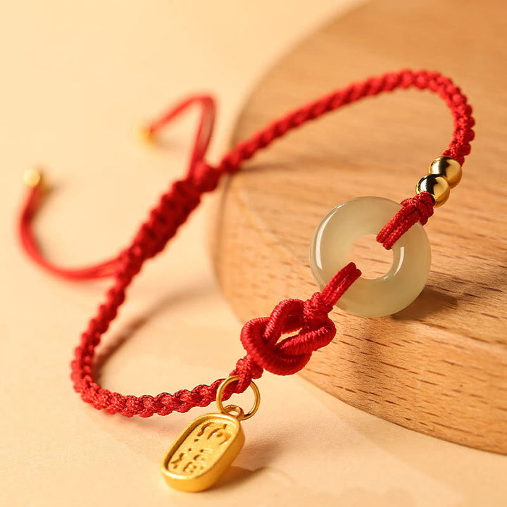 Buddha Stones Hetian Jade Peace Buckle Fu Character String Luck Bracelet - image 1