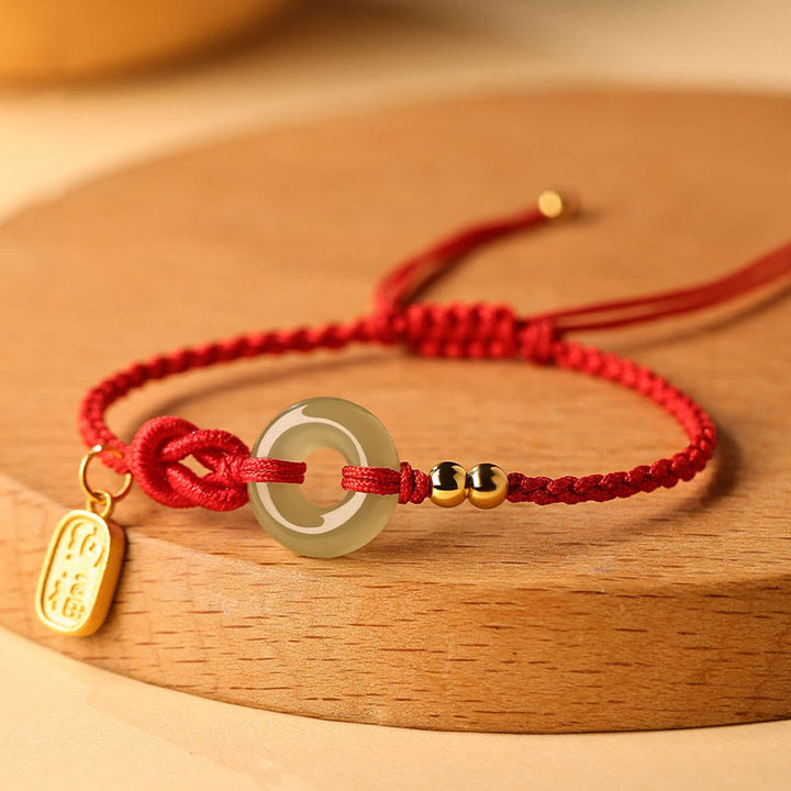 Buddha Stones Hetian Jade Peace Buckle Fu Character String Luck Bracelet - image 0
