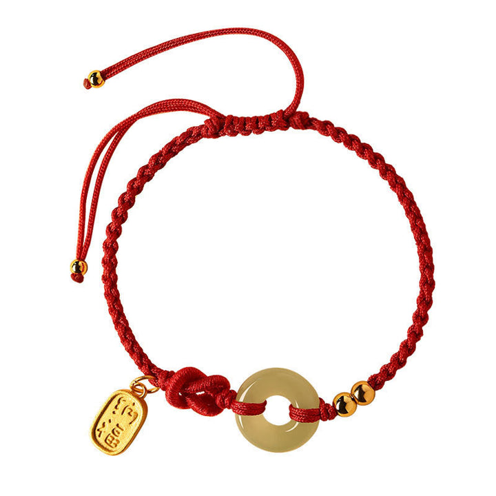 Buddha Stones Hetian Jade Peace Buckle Fu Character String Luck Bracelet - image 6