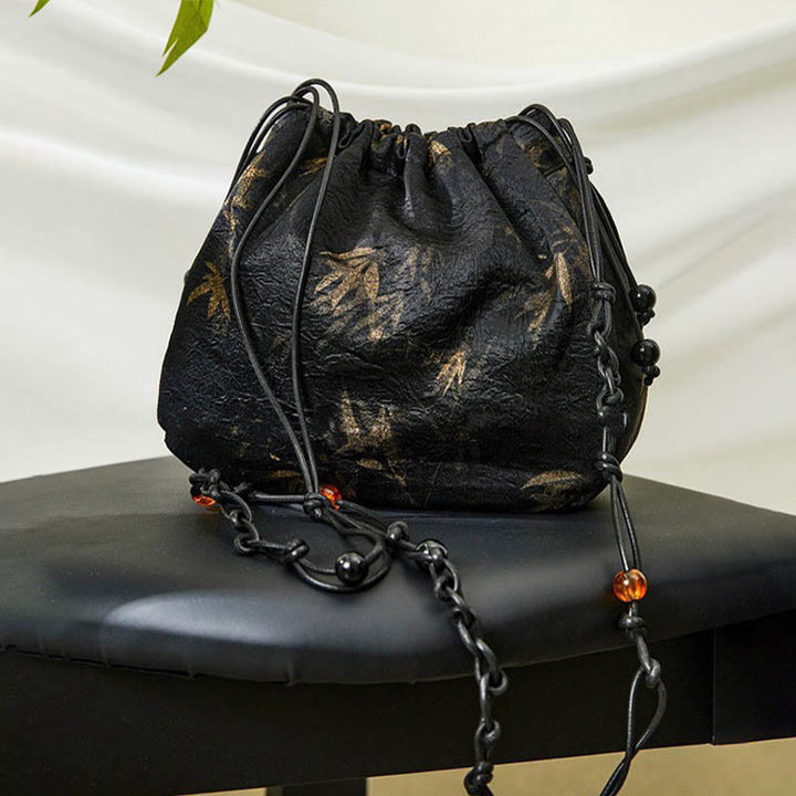 Buddha Stones Yellow Bamboo Leaves Pattern Acetate Crossbody Bag Shoulder Bag - image 8