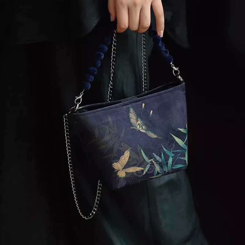 Buddha Stones Small Bamboo Leaves Butterfly Peony Flowers Magpie Metal Chain Crossbody Bag Shoulder Bag Handbag - image 1