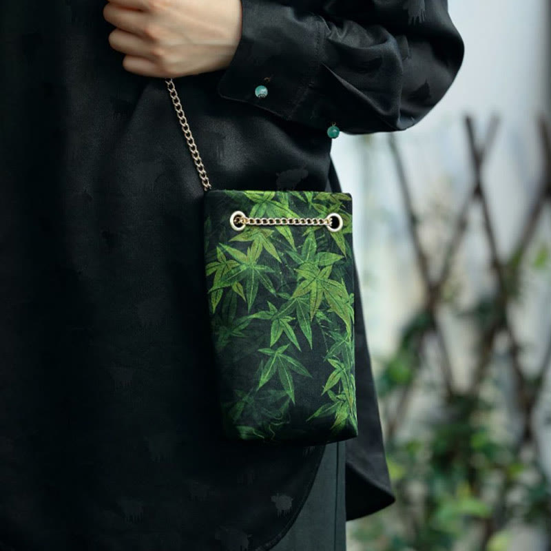 Buddha Stones Small Maple Leaf Persimmon Metal Chain Crossbody Bag Shoulder Bag Cellphone Bag - image 11