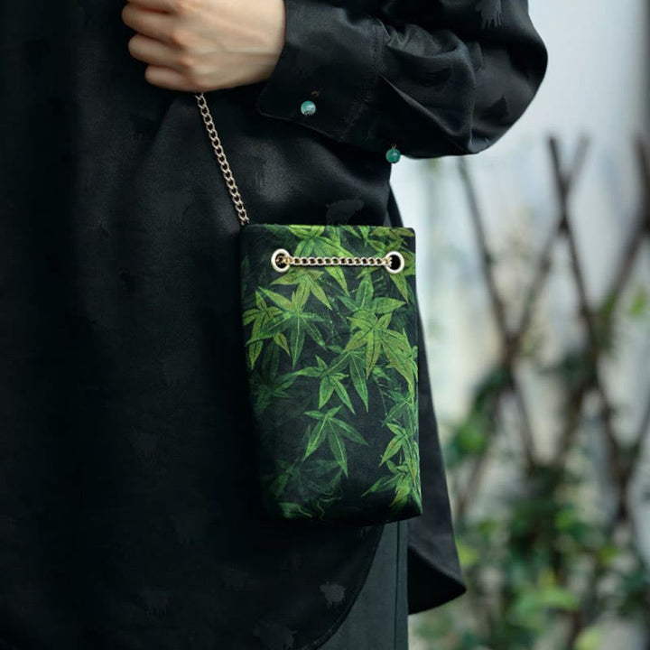 Buddha Stones Small Maple Leaf Persimmon Metal Chain Crossbody Bag Shoulder Bag Cellphone Bag - image 11