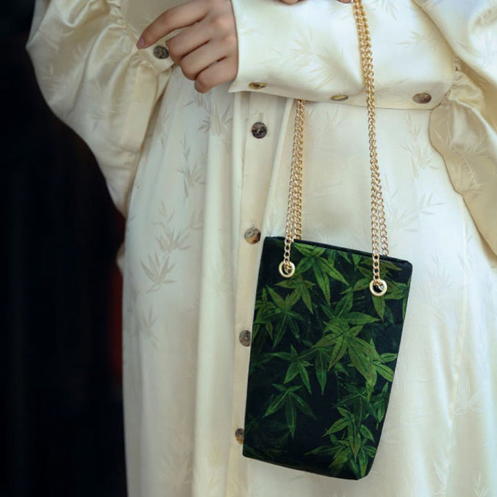 Buddha Stones Small Maple Leaf Persimmon Metal Chain Crossbody Bag Shoulder Bag Cellphone Bag - image 5