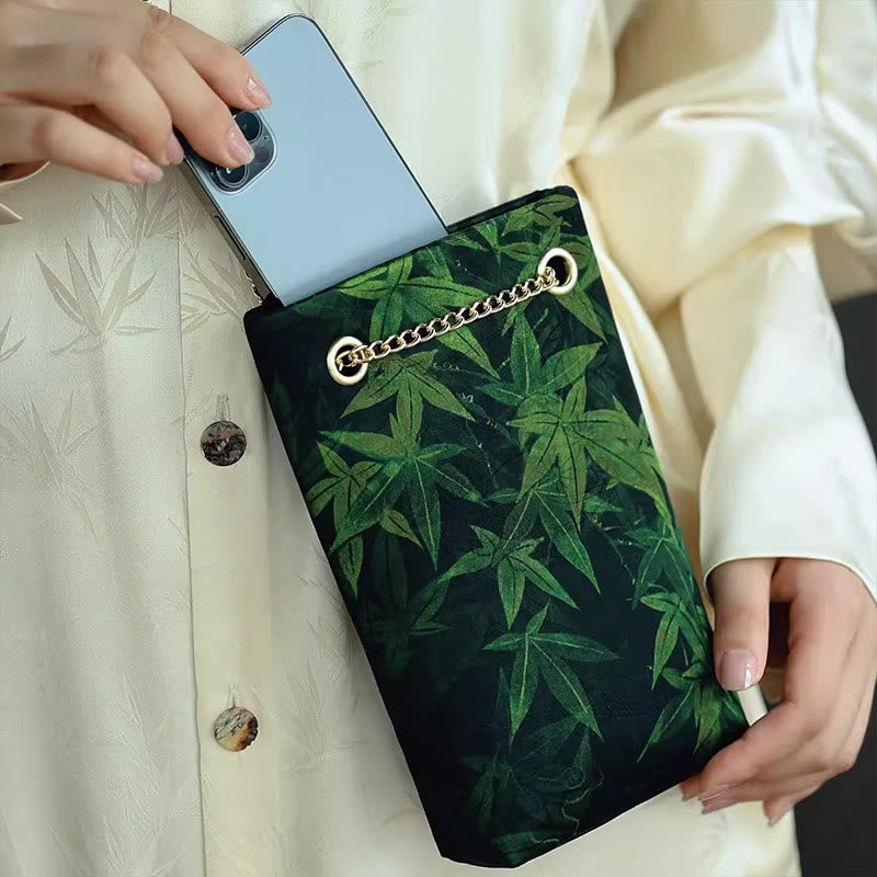Buddha Stones Small Maple Leaf Persimmon Metal Chain Crossbody Bag Shoulder Bag Cellphone Bag - image 3