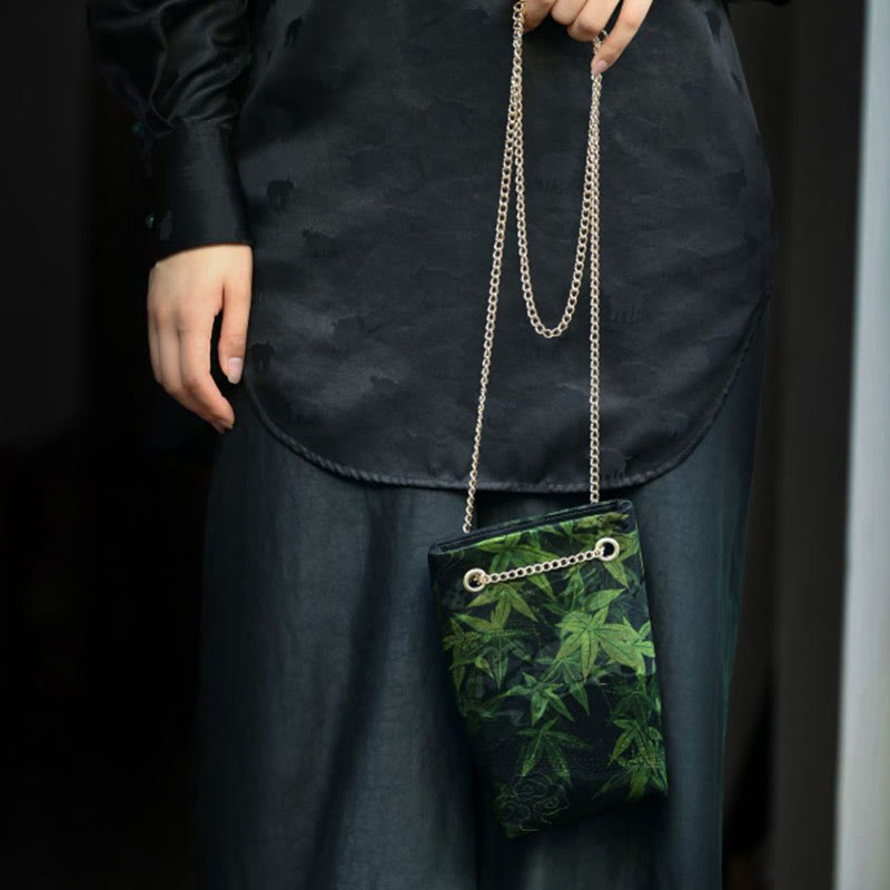 Buddha Stones Small Maple Leaf Persimmon Metal Chain Crossbody Bag Shoulder Bag Cellphone Bag - image 2