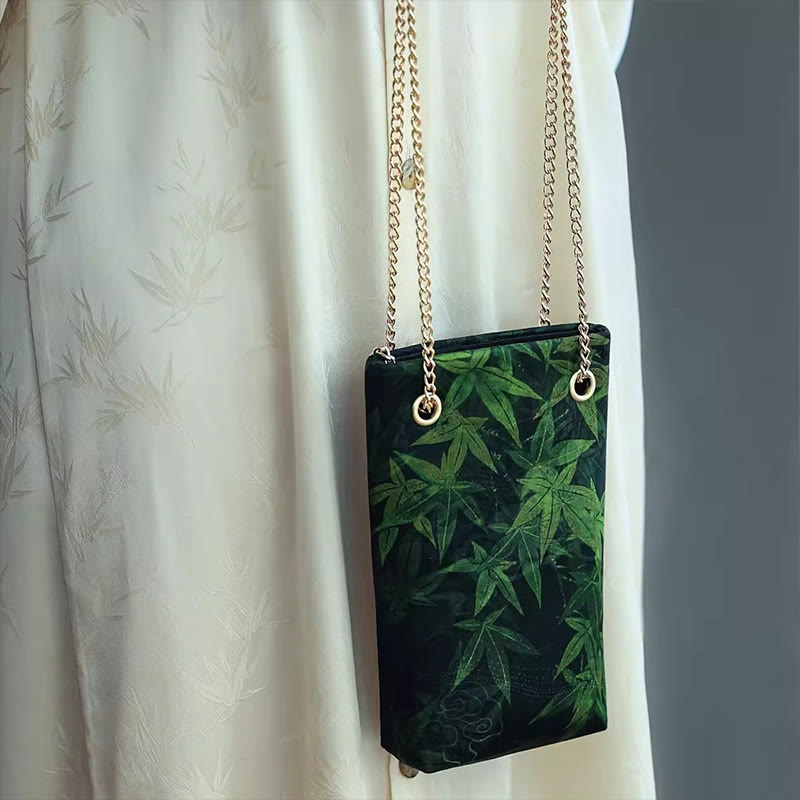 Buddha Stones Small Maple Leaf Persimmon Metal Chain Crossbody Bag Shoulder Bag Cellphone Bag - image 6