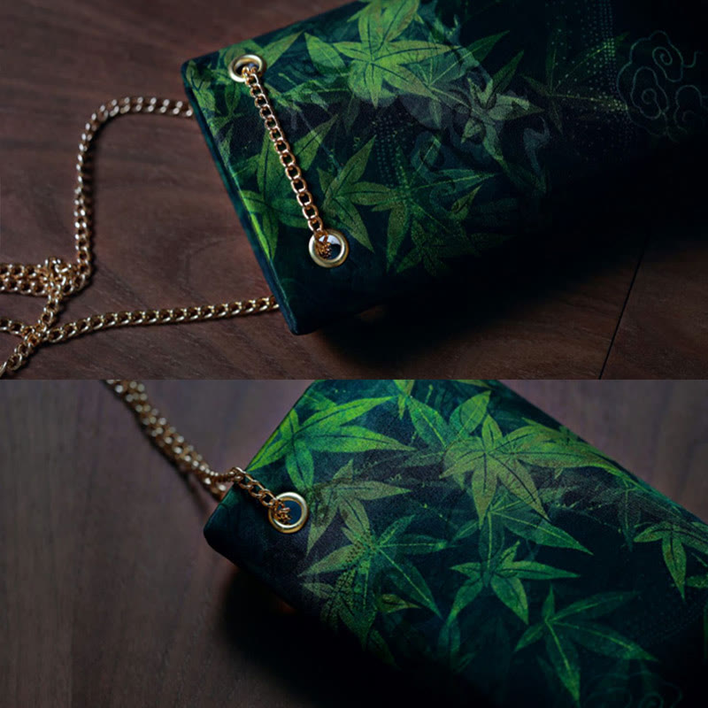 Buddha Stones Small Maple Leaf Persimmon Metal Chain Crossbody Bag Shoulder Bag Cellphone Bag - image 4