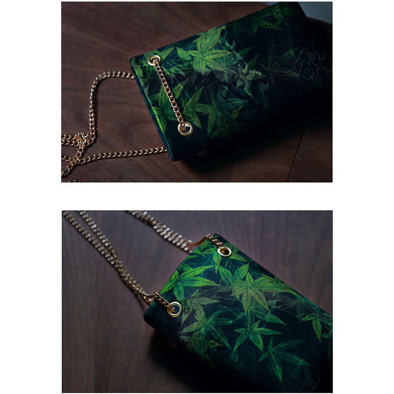 Buddha Stones Small Maple Leaf Persimmon Metal Chain Crossbody Bag Shoulder Bag Cellphone Bag - image 10