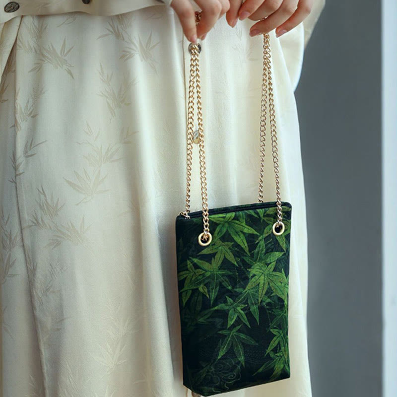 Buddha Stones Small Maple Leaf Persimmon Metal Chain Crossbody Bag Shoulder Bag Cellphone Bag - image 12