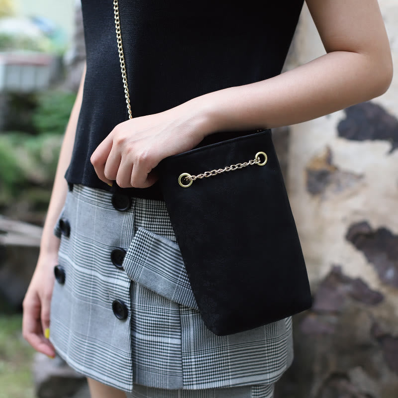 Buddha Stones Small Maple Leaf Persimmon Metal Chain Crossbody Bag Shoulder Bag Cellphone Bag - Black 20*12*4cm - image 15