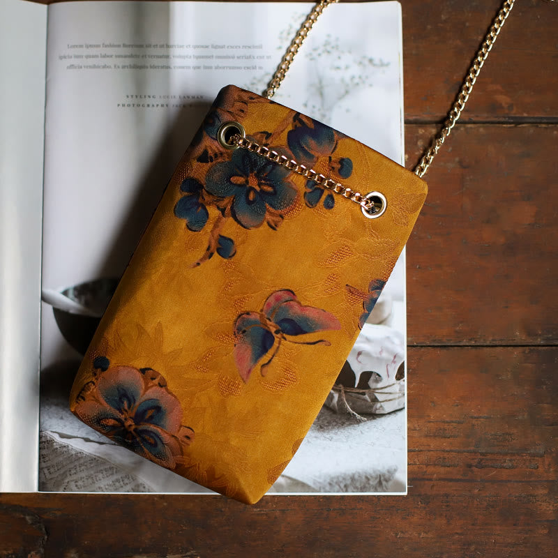 Buddha Stones Small Maple Leaf Persimmon Metal Chain Crossbody Bag Shoulder Bag Cellphone Bag - Yellow Flower 20*12*4cm - image 14