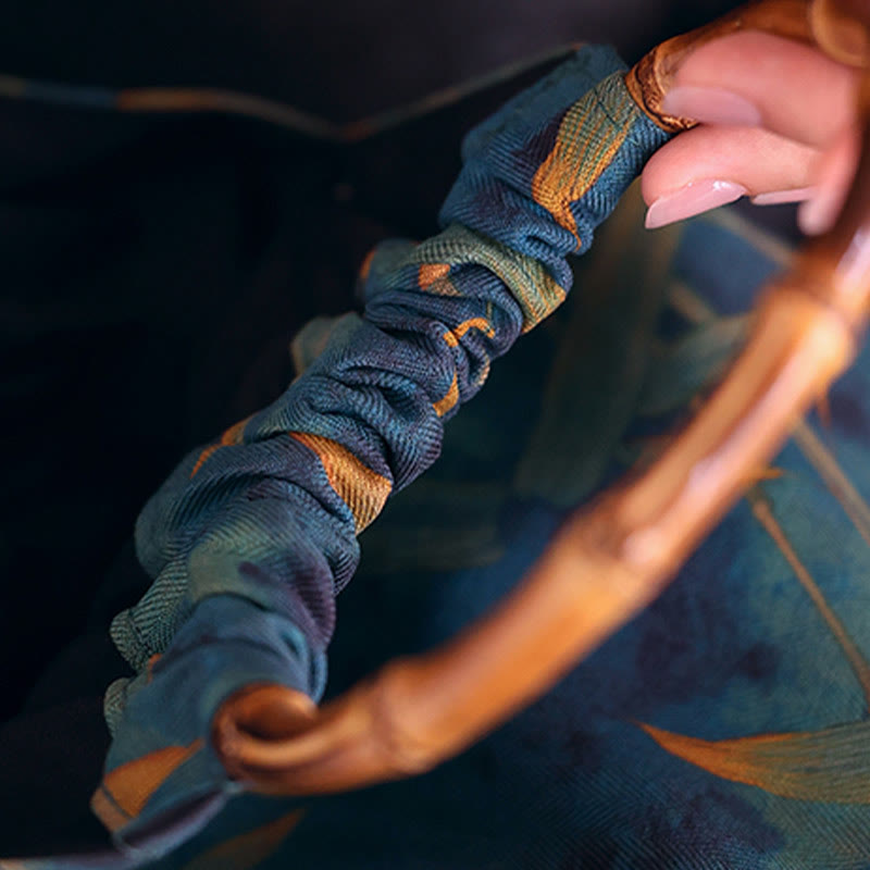 Buddha Stones Blue Green Bamboo Leaves Bamboo Handles Handbag - image 4