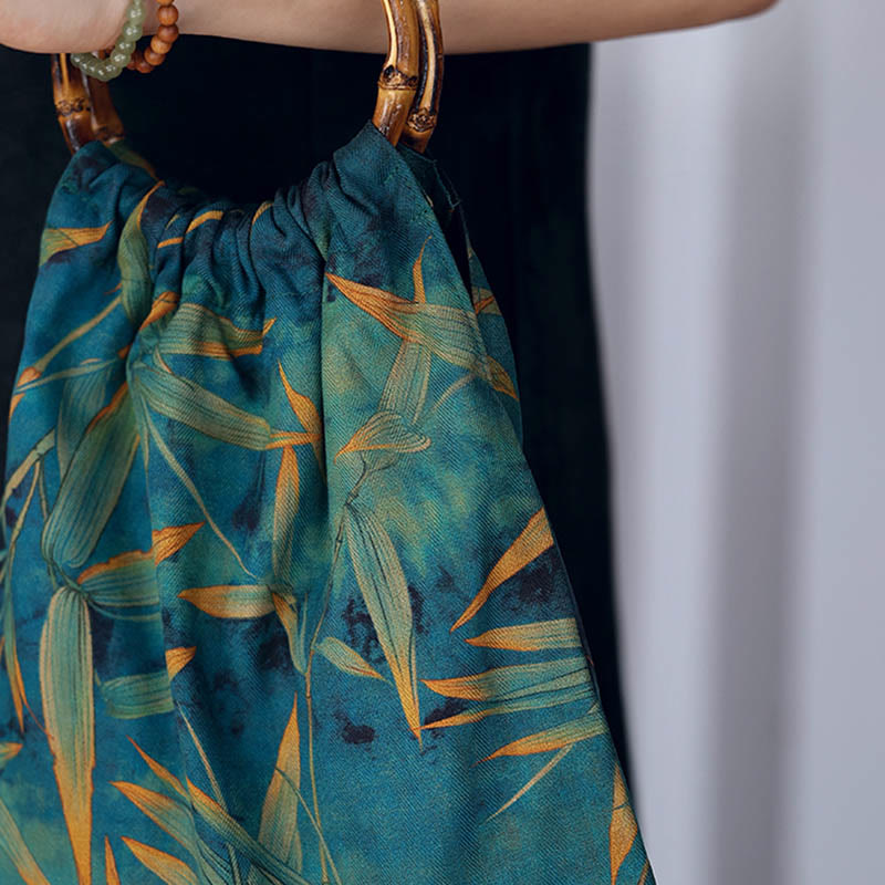 Buddha Stones Blue Green Bamboo Leaves Bamboo Handles Handbag - image 8