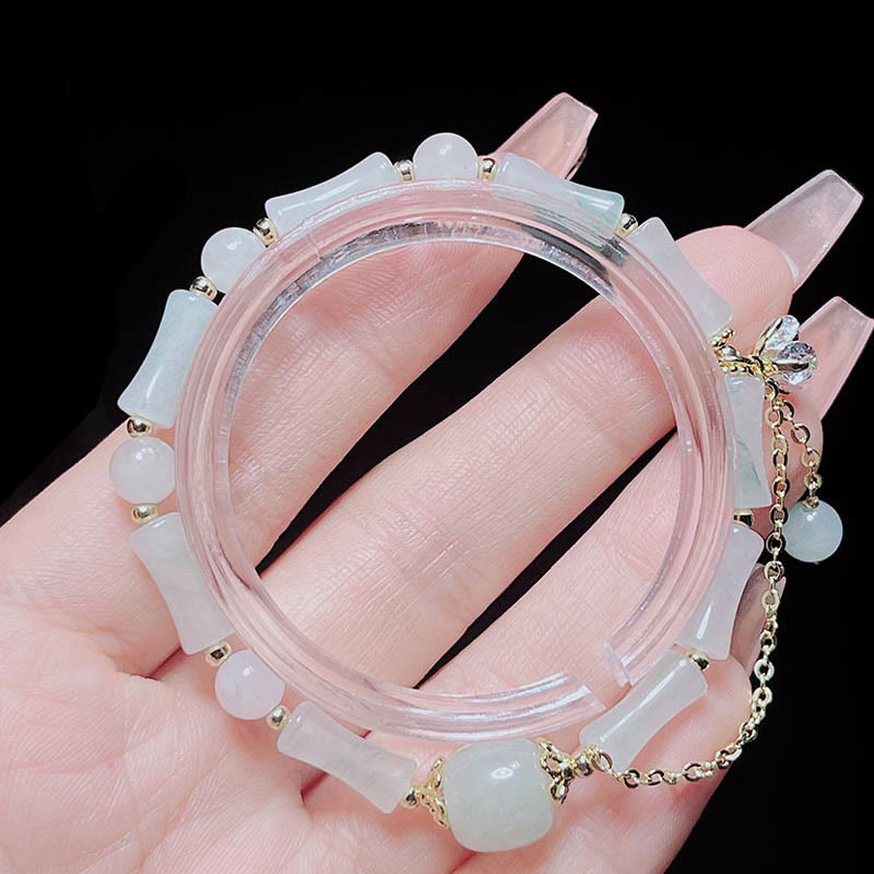 Buddha Stones Tianshan White Jade Bamboo Pattern Luck Blessing Bracelet - image 11