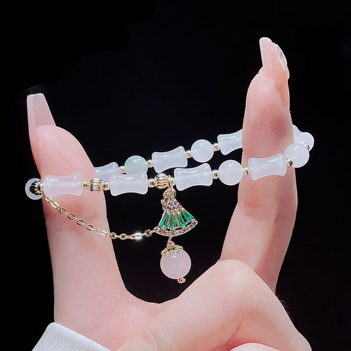 Buddha Stones Tianshan White Jade Bamboo Pattern Luck Blessing Bracelet - image 6