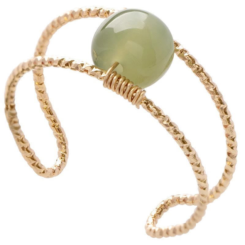 Buddha Stones Round Jade Pearl Bead Double Layer Copper Luck Adjustable Ring - image 5