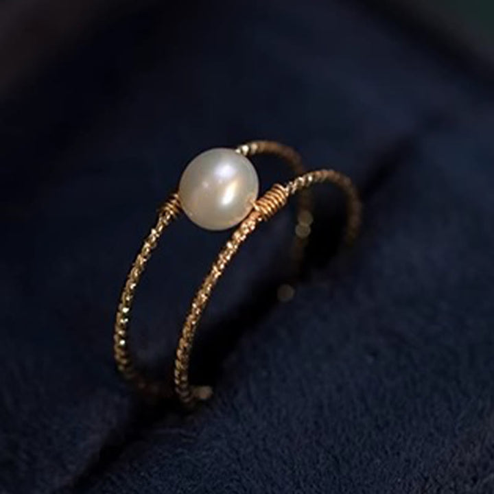 Buddha Stones Round Jade Pearl Bead Double Layer Copper Luck Adjustable Ring - image 11