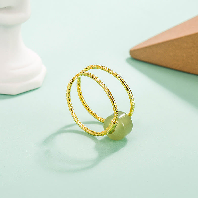 Buddha Stones Round Jade Pearl Bead Double Layer Copper Luck Adjustable Ring - image 2