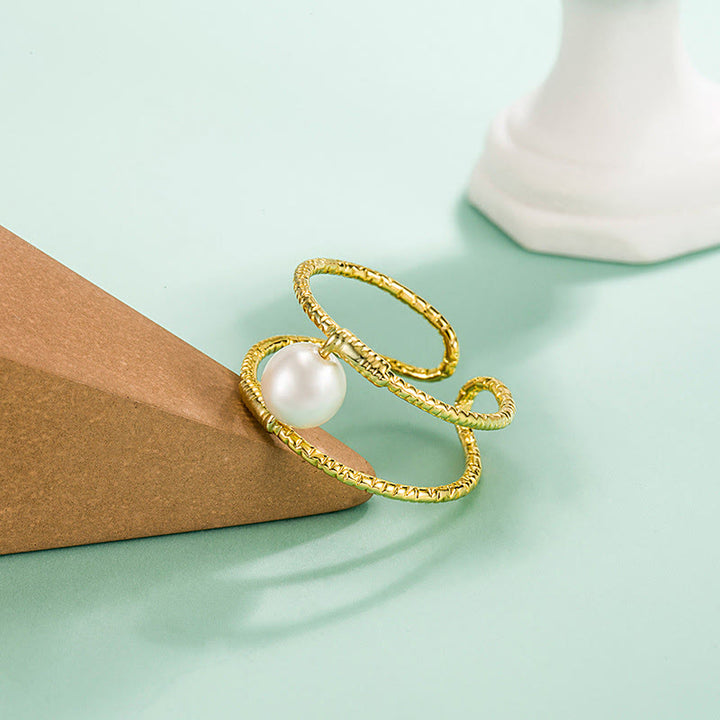 Buddha Stones Round Jade Pearl Bead Double Layer Copper Luck Adjustable Ring - image 8