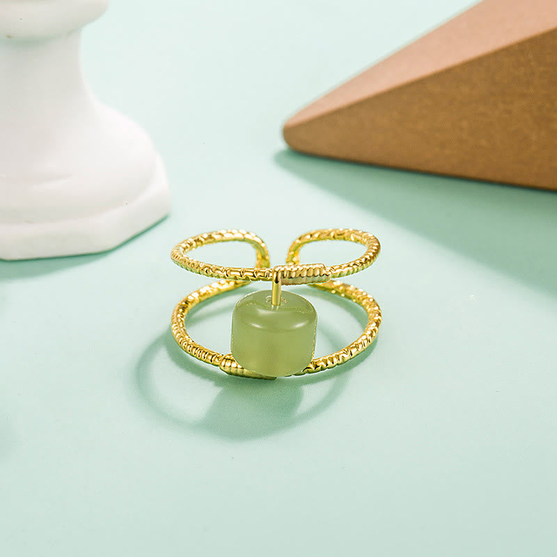 Buddha Stones Round Jade Pearl Bead Double Layer Copper Luck Adjustable Ring - Jade(Adjustable) - image 1