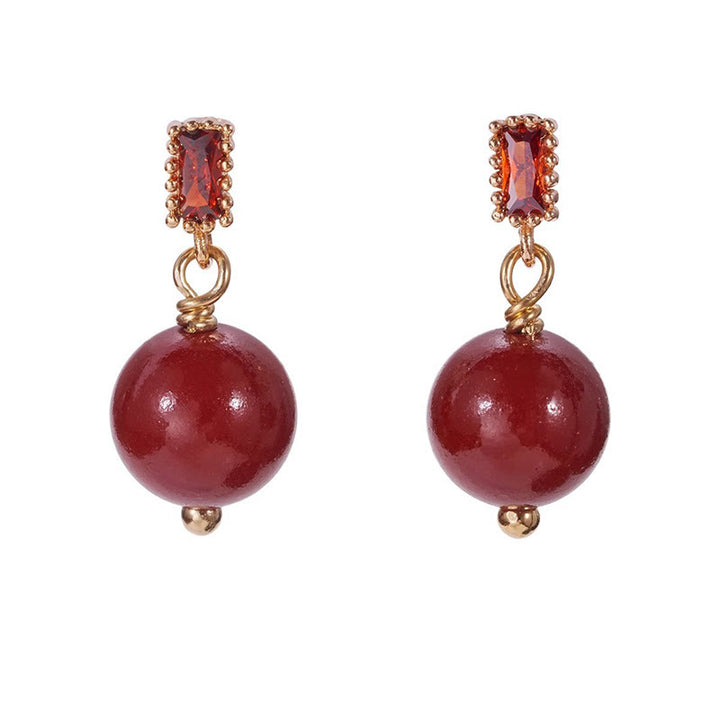 Buddha Stones 925 Sterling Silver Posts 14K Gold Filled Cinnabar Bead Zircon Calm Earrings - image 8