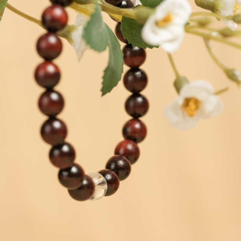 Buddha Stones Small Leaf Red Sandalwood White Crystal Protection Bracelet - image 1