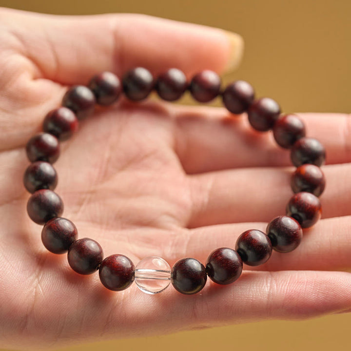 Buddha Stones Small Leaf Red Sandalwood White Crystal Protection Bracelet - image 7