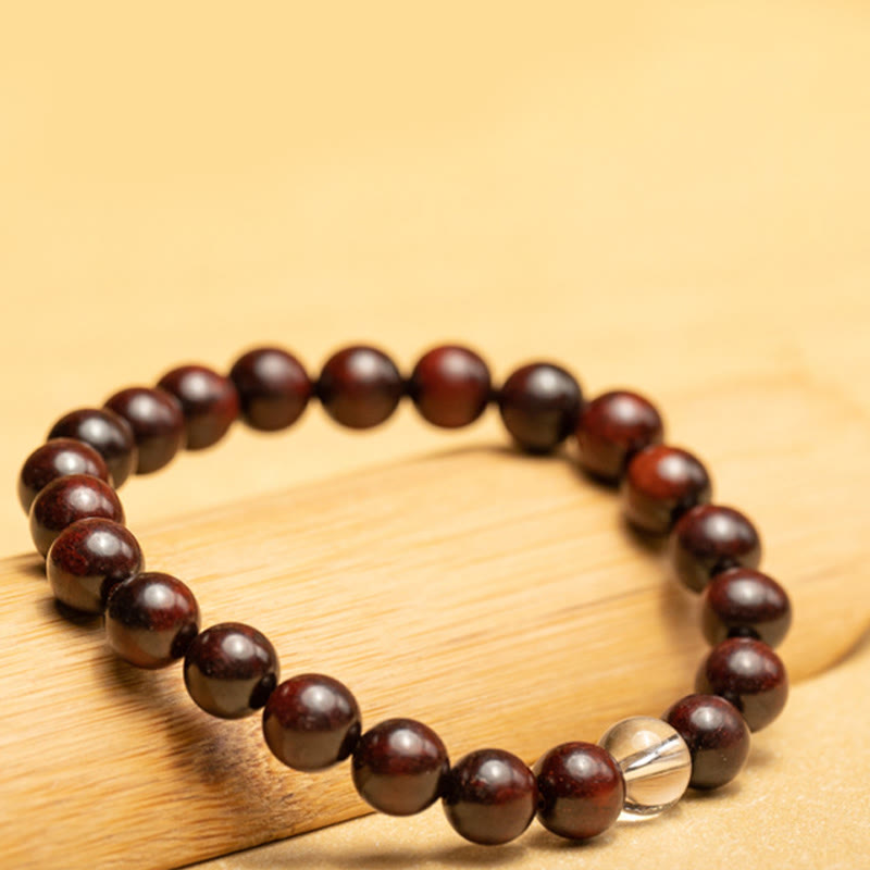 Buddha Stones Small Leaf Red Sandalwood White Crystal Protection Bracelet - image 2