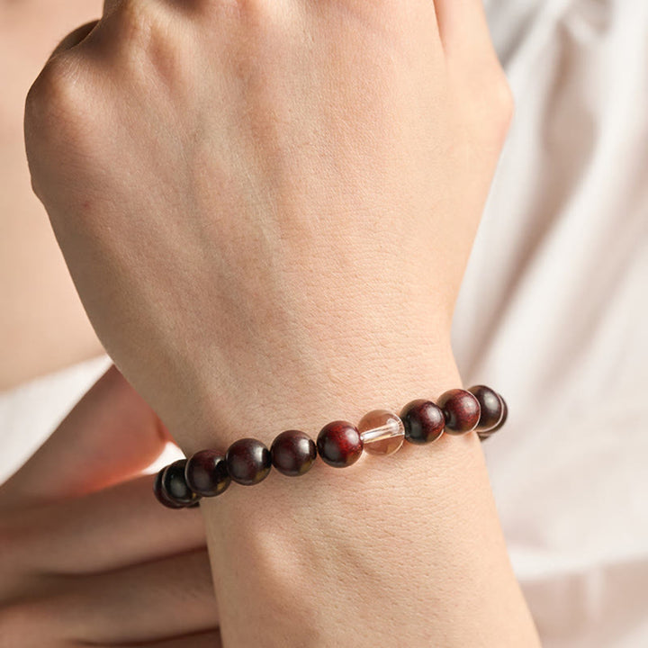 Buddha Stones Small Leaf Red Sandalwood White Crystal Protection Bracelet - image 8
