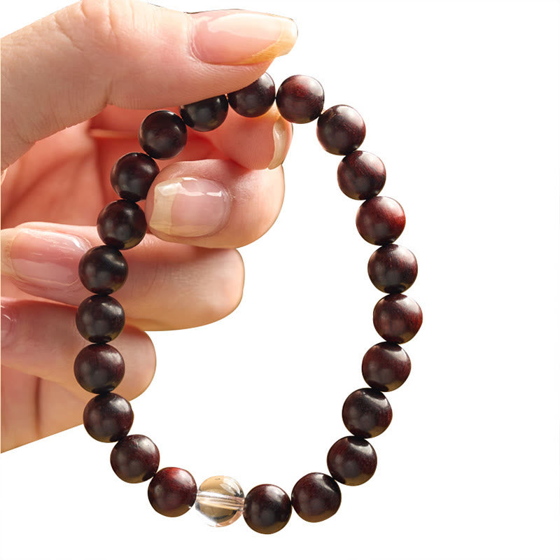 Buddha Stones Small Leaf Red Sandalwood White Crystal Protection Bracelet - image 9