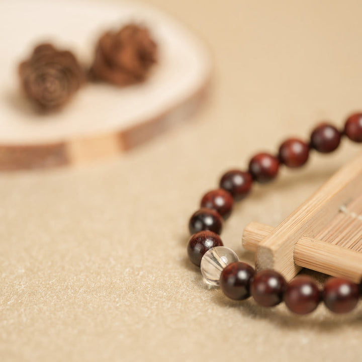 Buddha Stones Small Leaf Red Sandalwood White Crystal Protection Bracelet - image 5