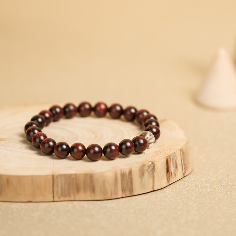 Buddha Stones Small Leaf Red Sandalwood White Crystal Protection Bracelet - image 4